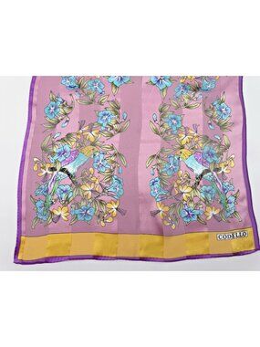 Vintage CODELLO Silk Chiffon Scarf Florals, Birds, Stripes, Hand Rolled 17"x70"